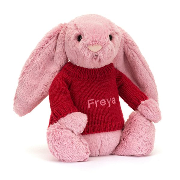 Bashful Tulip Pink Bunny with Personalized Red Jumper