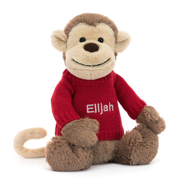 Bashful Monkey with Personalized Red Jumper