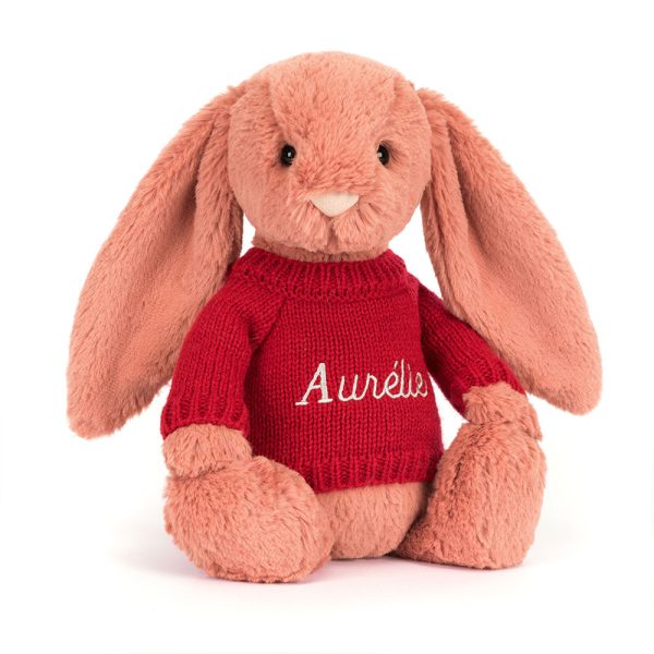 Bashful Sorrel Bunny with Personalized Red Jumper